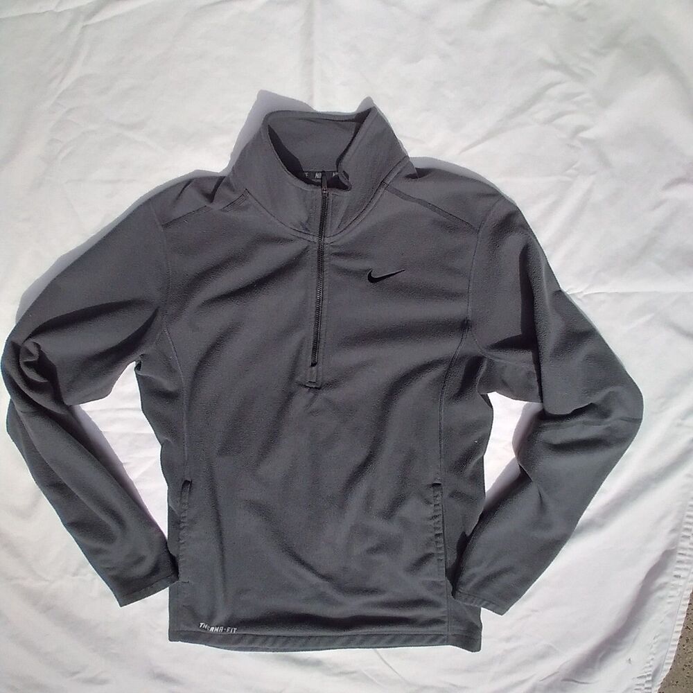 Nike Therma Fit size S gray half zip long arm fleece performance shirt pockets